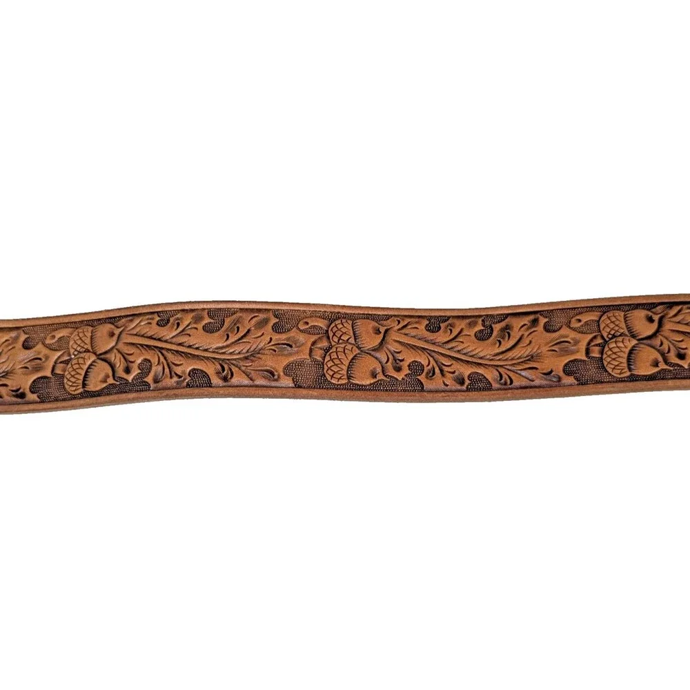 Chambers Leather Belt Co. USA Belt Buckle Covered Wagon Oak Leaves Acorn Belt